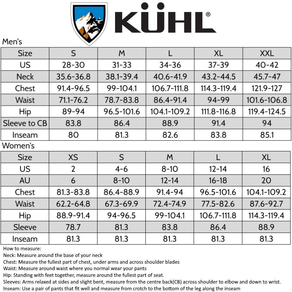 Page KUHL Clothing Size Chart