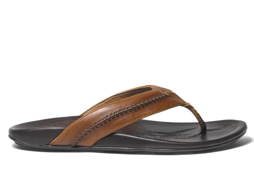 OluKai Men's Mea Ola Leather Sandal Tan Dark Java