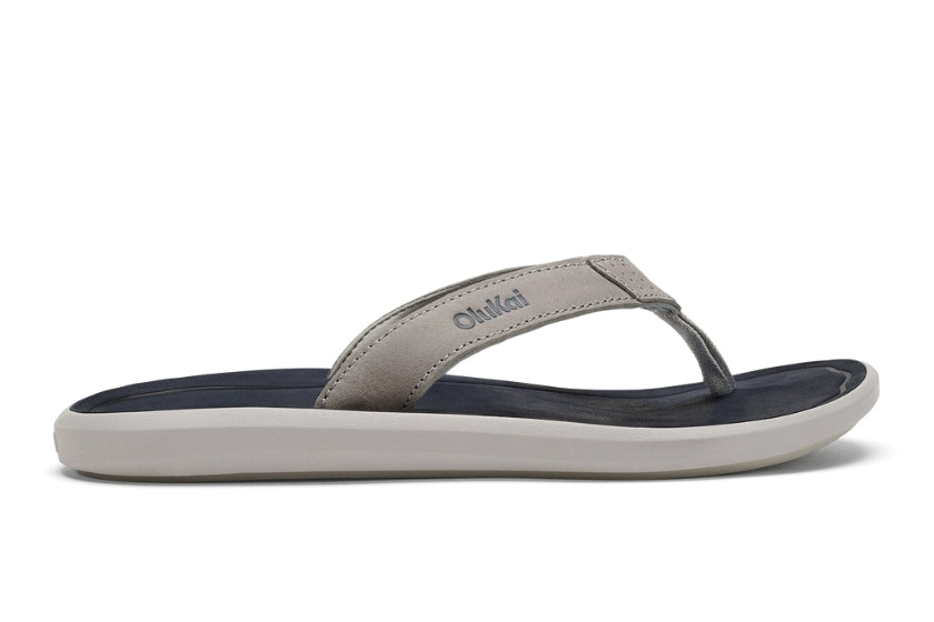 OluKai Men's Pili Waterproof Leather Sandal | Ash Mood Indigo