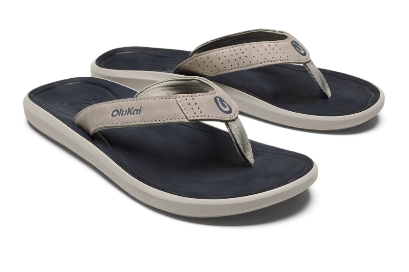 OluKai Men's Pili Waterproof Leather Sandal | Ash Mood Indigo