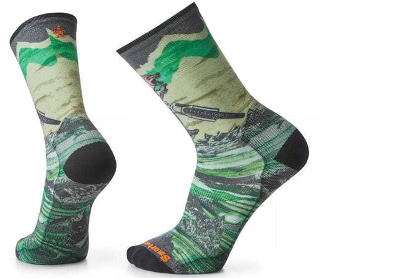 Smartwool Bike Zero Cushion Wolf Print Crew Socks | Natural