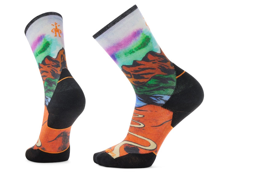 Smartwool Trail Run Targeted Cushion Singletrack Print Crew Socks | Orange Rust