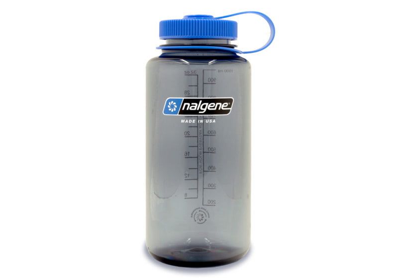Nalgene Tritan Wide Mouth 1L Drink Bottle | Grey with Blue