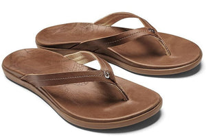 OluKai Women's Honu Leather Flip Flop Sandal | Tan leather sandal