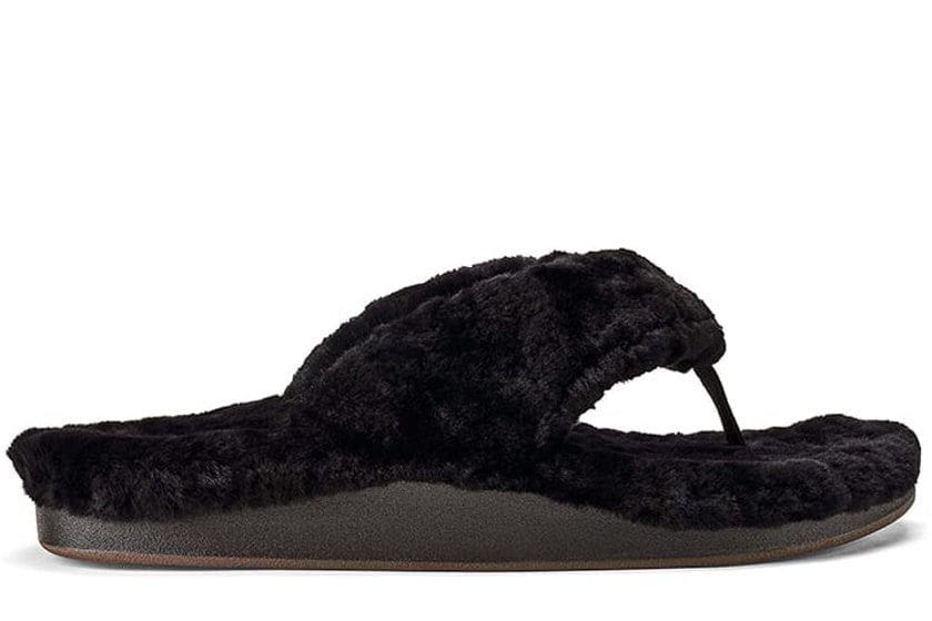 OluKai Women's Kīpe'a Heu Slipper Sandals Black Shearling