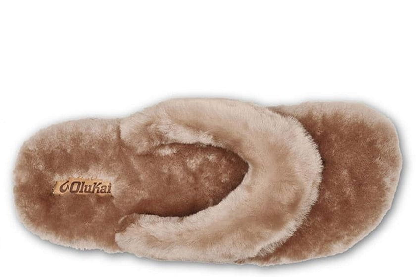 OluKai Women's Kīpe'a Heu Slipper Sandals Tan Shearling